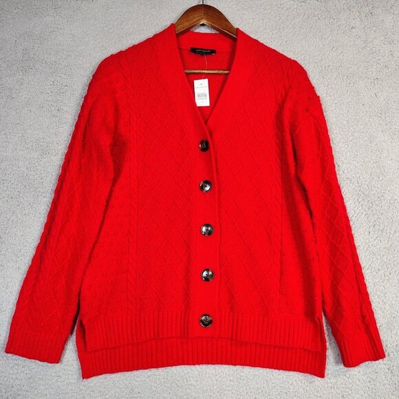 Ann Taylor Sweaters - Ann Taylor Cardigan Women's Medium Red Cable Knit V-Neck Sweater Christmas NWT